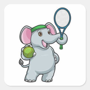 Elephant at Tennis with Tennis racket Square Sticker