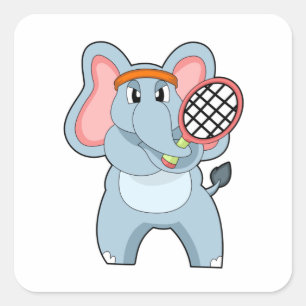 Elephant at Tennis with Tennis racket Square Sticker