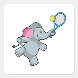 Elephant at Tennis with Tennis racket Square Sticker