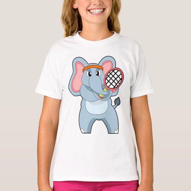 Elephant at Tennis with Tennis racket T-Shirt (Front)