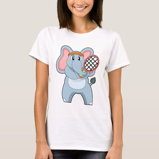 Elephant at Tennis with Tennis racket T-Shirt (Front)