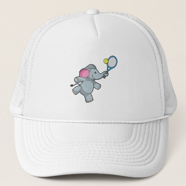 Elephant at Tennis with Tennis racket Trucker Hat (Front)