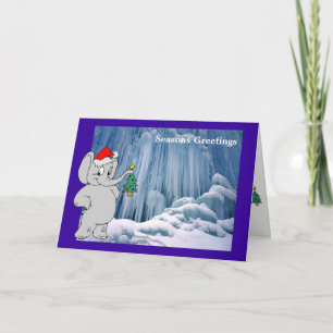 Elephant at the frozen waterfall holiday card