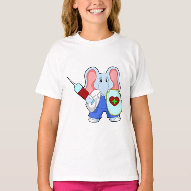 Elephant at Vaccination with Syringe T-Shirt (Front)