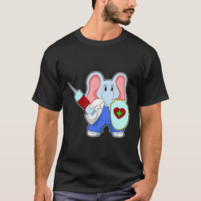Elephant at Vaccination with Syringe T-Shirt (Front)