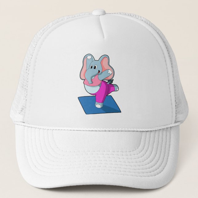 Elephant at Yoga Stretching exercises in Standing Trucker Hat (Front)