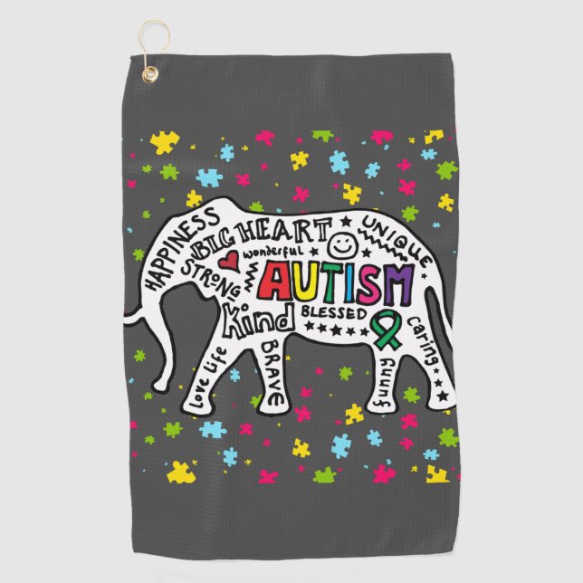 Elephant Autism Awareness Golf Golf Towel (Front)