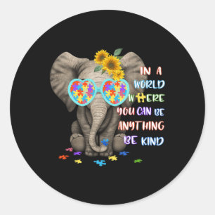 Elephant Autism Be Kind Autism Awareness Girls Boy Classic Round Sticker