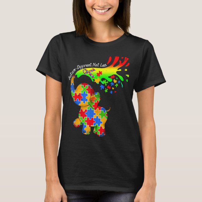 Elephant Autism Different Not Less Be Kind Puzzle  T-Shirt (Front)