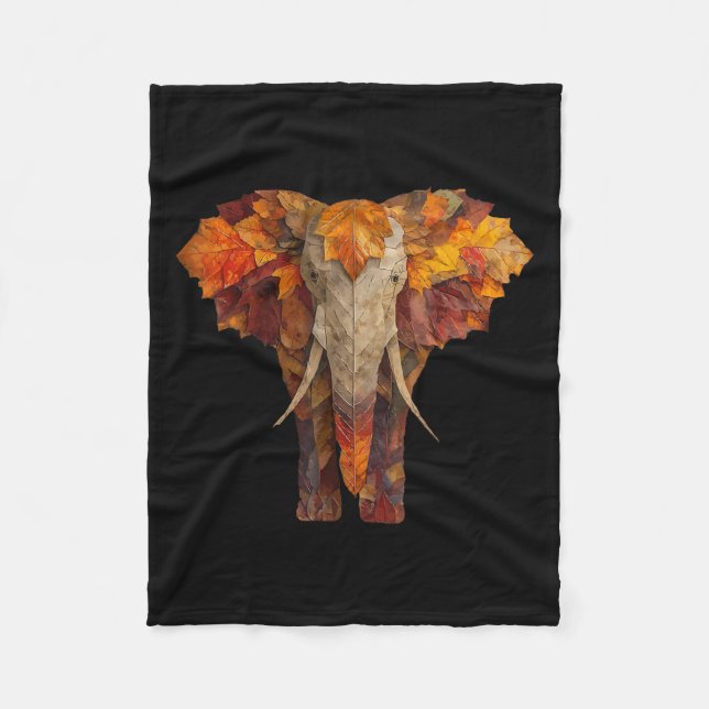 Elephant Autumn Leaves Artistic Animal Art Fall Ae Fleece Blanket (Front)