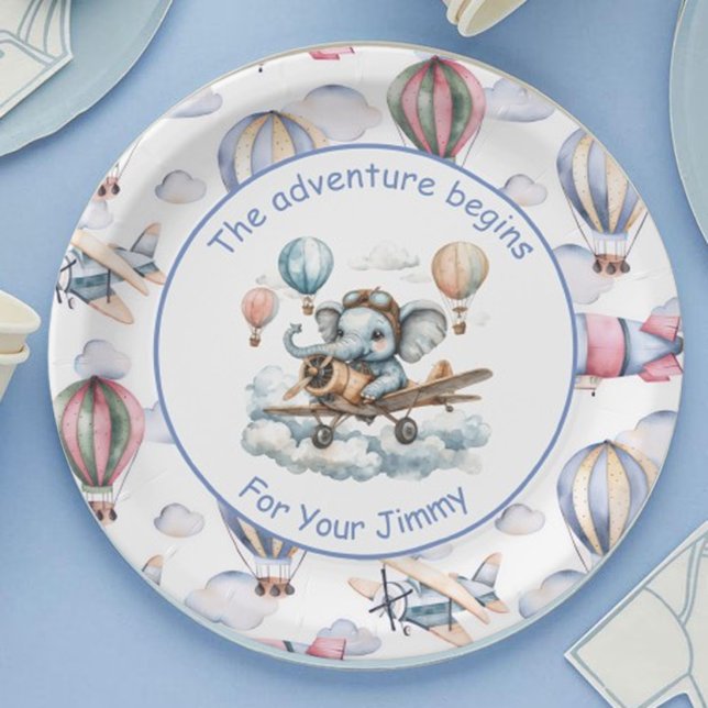 Elephant Aviator Baby Shower Paper Plates  (Creator Uploaded)