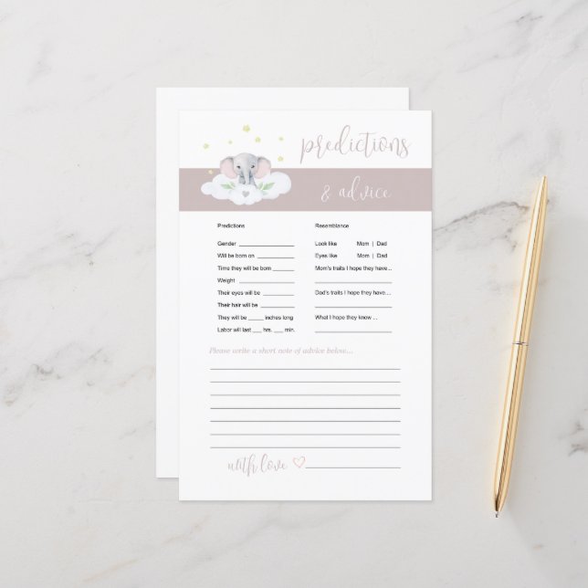 Elephant Baby Advice and Predictions Game Pink (Front/Back In Situ)