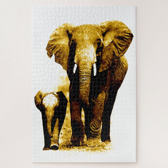 Elephant & Baby - Animals Art Jigsaw Puzzle (Vertical)