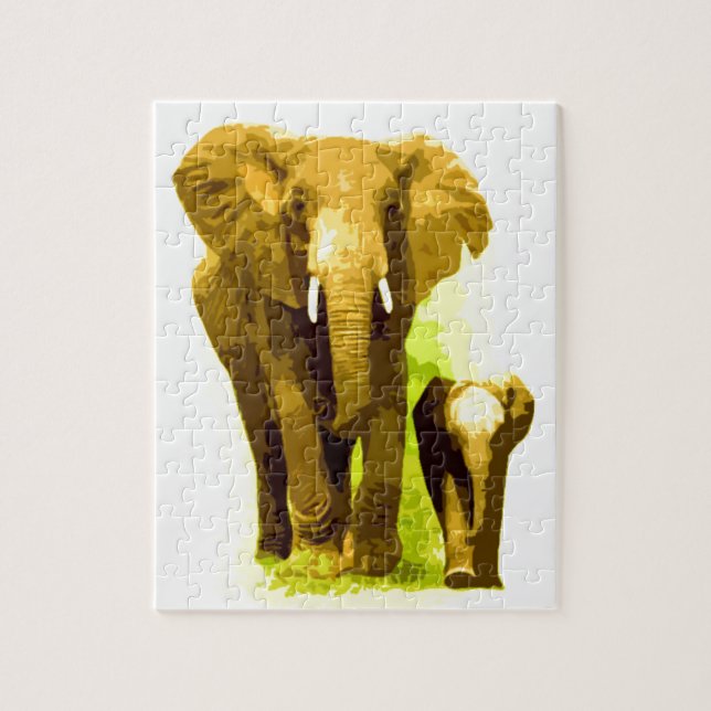 Elephant & Baby - Animals Art Jigsaw Puzzle (Vertical)