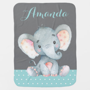 Elephant Baby Aqua and Grey Baby Blanket
