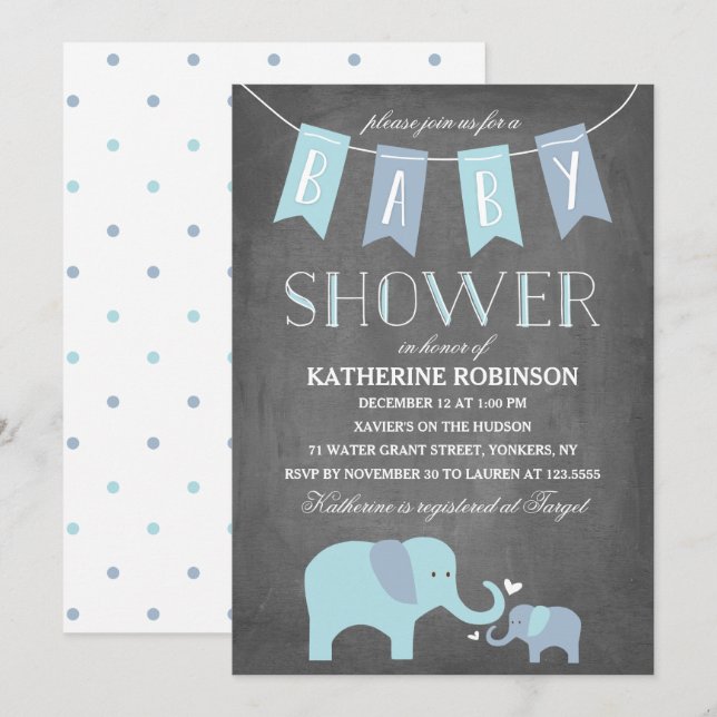 Elephant Baby Blue | Baby Shower Invitation (Front/Back)