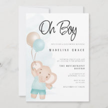 Elephant Baby Boy Baby Shower Invitation