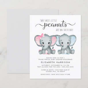 Elephant Baby Boy Girl Twins Virtual Shower Invite