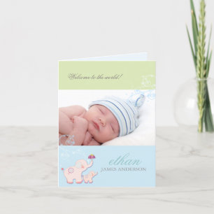 Elephant Baby Boy Photo Birth Announcement
