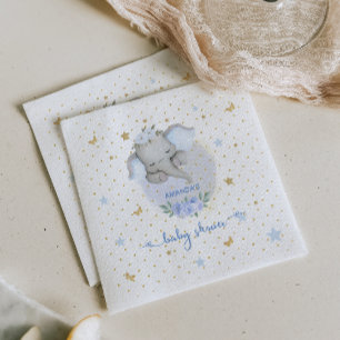Elephant Baby Boy Shower Blue Gold Floral Napkin