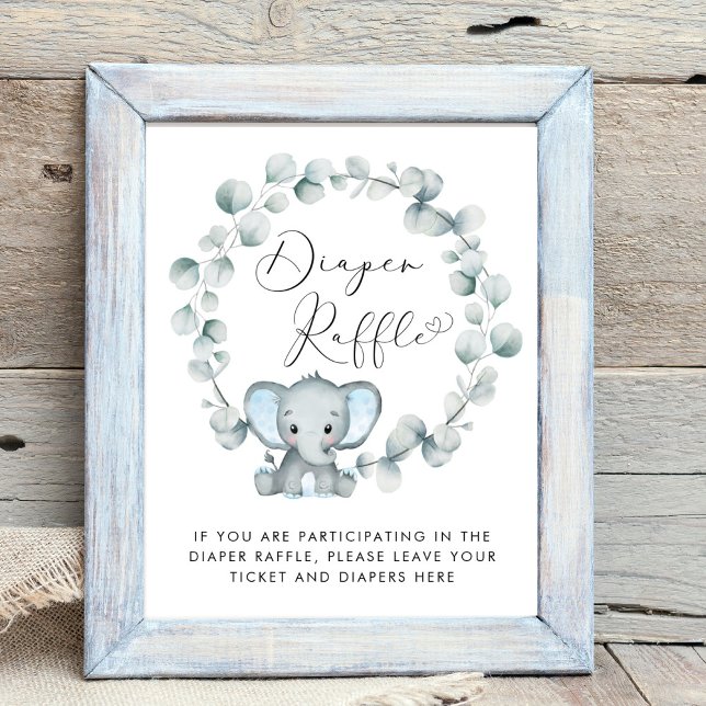 Elephant Baby Boy Shower Diaper Raffle Drop Off Poster (Creator Uploaded)