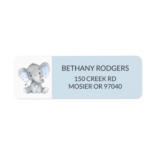 Elephant Baby Boy Shower Envelope Return Address (Front)