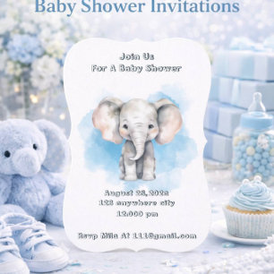 Elephant baby boy shower invitation 