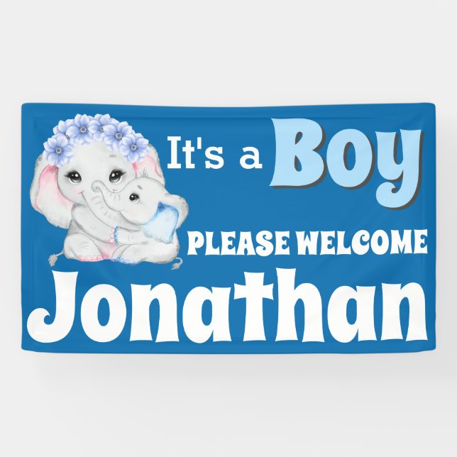 Elephant baby boy with mother it's a boy WELCOME Banner (Horizontal)