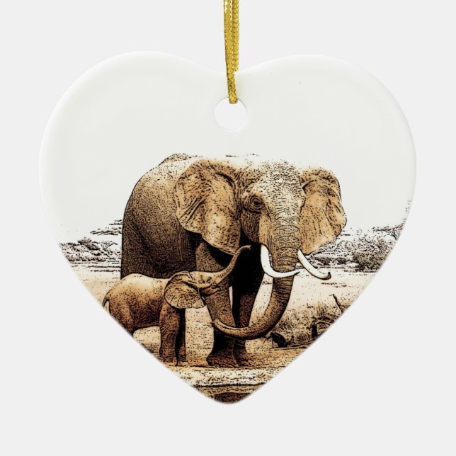 Elephant & Baby Elephant Ceramic Tree Decoration (Front)