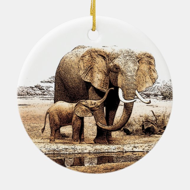 Elephant & Baby Elephant Christmas Ornament (Back)