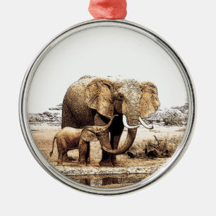 Elephant & Baby Elephant Metal Tree Decoration
