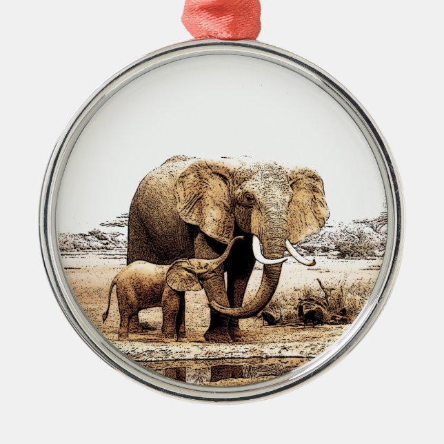 Elephant & Baby Elephant Metal Tree Decoration (Front)