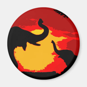 Elephant, Baby Elephant & Sunset Magnet