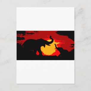 Elephant, Baby Elephant & Sunset Postcard