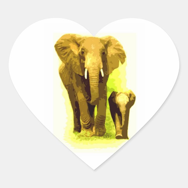 Elephant & Baby Elephant Walking Heart Sticker (Front)