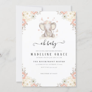 Elephant Baby Girl Baby Shower Invitation