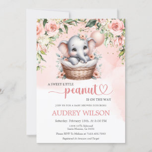 Elephant Baby Girl Baby Shower Little Peanut Invitation