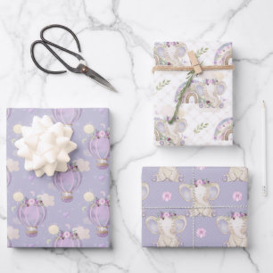 Elephant Baby Girl Baby Shower Wrapping Paper