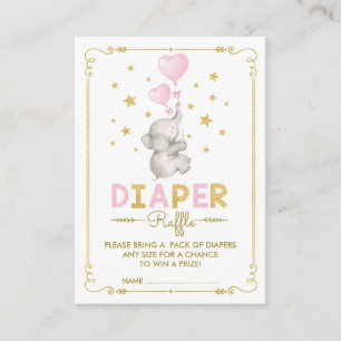 Elephant Baby Girl Diaper Raffle Pink Gold Stars Enclosure Card