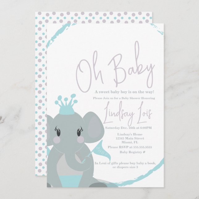 Elephant Baby Girl  Elegant Script Baby Shower   Invitation (Front/Back)