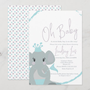 Elephant Baby Girl  Elegant Script Baby Shower   Invitation