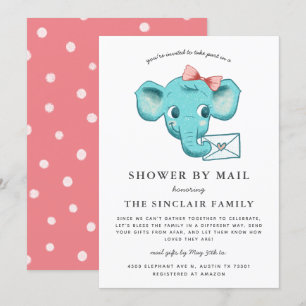 Elephant Baby Girl Shower By Mail Invitation