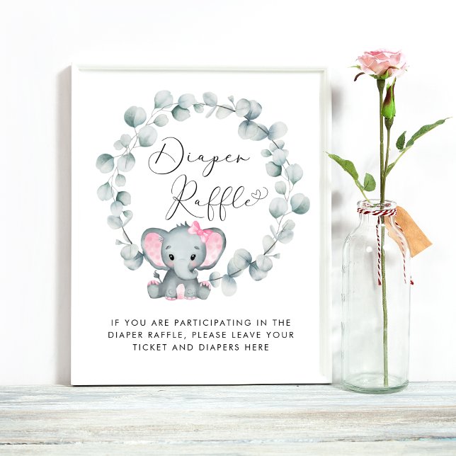 Elephant Baby Girl Shower Diaper Raffle Drop Off Poster (Creator Uploaded)