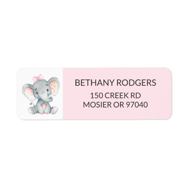Elephant Baby Girl Shower Envelope Return Address (Front)