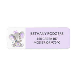 Elephant Baby Girl Shower Envelope Return Address