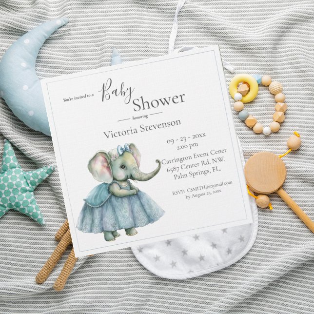 Elephant Baby Girl Shower Invitation (Creator Uploaded)