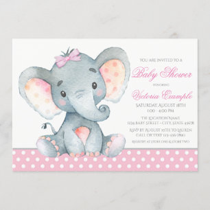 Elephant Baby Girl Shower Invitations