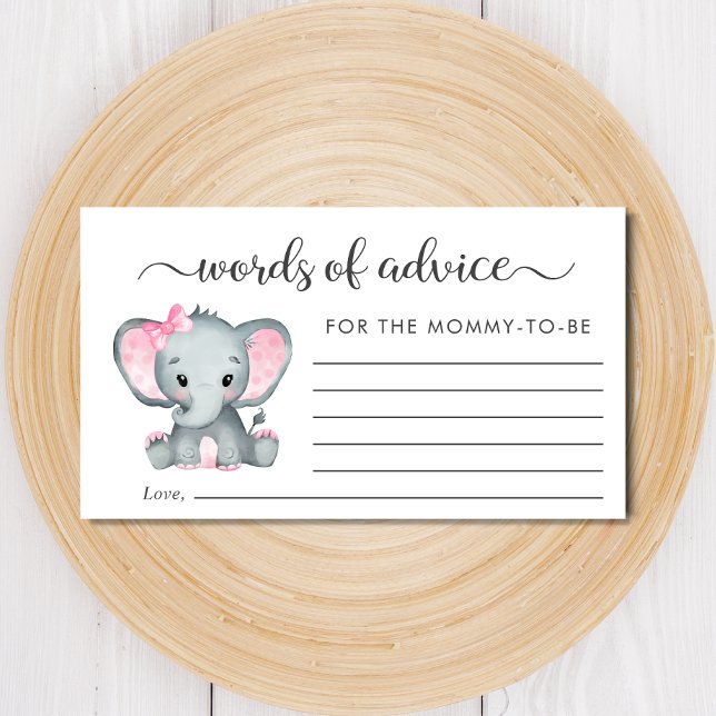 Elephant Baby Girl Shower Words of Advice Enclosure Card (Creator Uploaded)