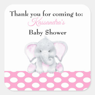 Elephant Baby Girl Thank You Baby Shower Sticker