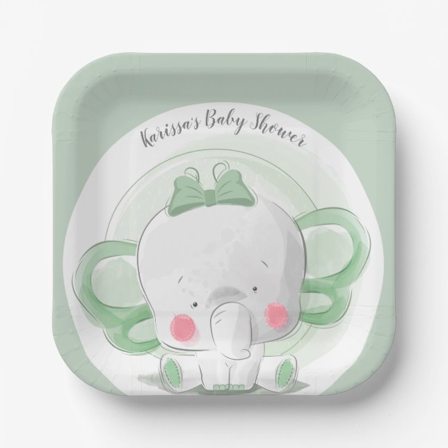 Elephant Baby Green Paper Plate (Front)